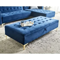 Leen Bakker ABERDEEN - Ottomaan met opbergruimte - Marineblauw - Fluweel New