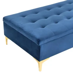 Leen Bakker ABERDEEN - Ottomaan met opbergruimte - Marineblauw - Fluweel New