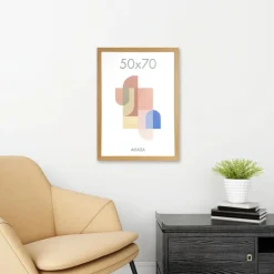 Merkloos ACAZA Fotokader - Fotolijst - 50x70 cm - MDF hout & plexiglas - Warme Eik kleur New