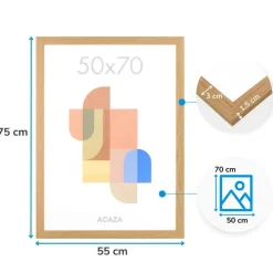 Merkloos ACAZA Fotokader - Fotolijst - 50x70 cm - MDF hout & plexiglas - Warme Eik kleur New