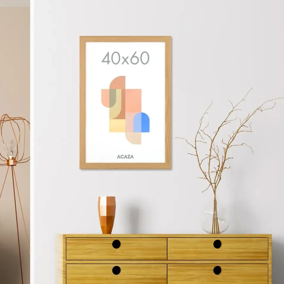 Merkloos ACAZA Fotokader - Fotolijst in MDF van 40x60 cm - Warm Oak - Plexiglas Hot