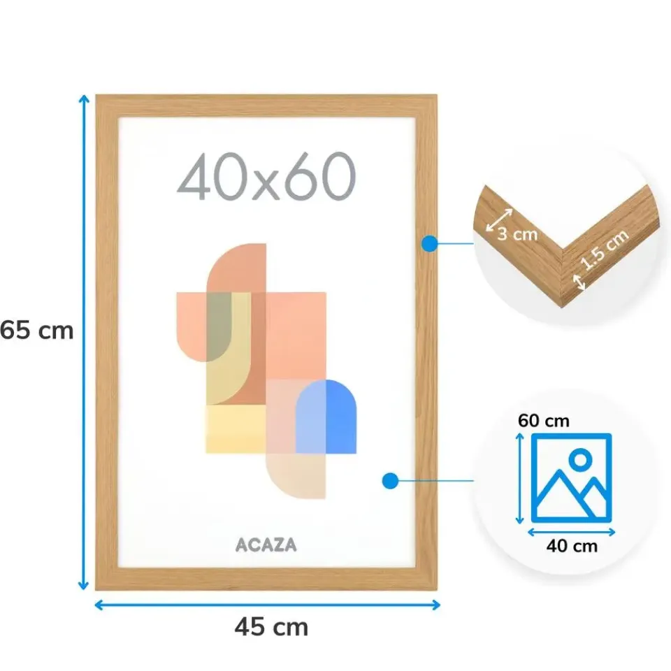 Merkloos ACAZA Fotokader - Fotolijst in MDF van 40x60 cm - Warm Oak - Plexiglas Hot