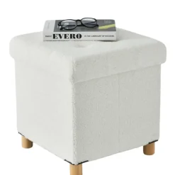 Merkloos ACAZA Poef met Opbergruimte - Poef met pootjes - 40x37x37cm - Wit New