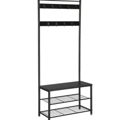 Merkloos ACAZA® Staande Kapstok met 9 Haken en Schoenenrek - Garderoberek - Zwart Hot