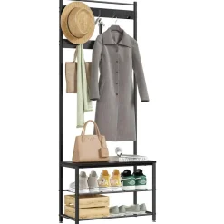 Merkloos ACAZA® Staande Kapstok met 9 Haken en Schoenenrek - Garderoberek - Zwart Hot
