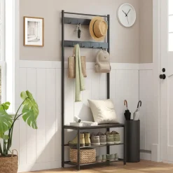 Merkloos ACAZA® Staande Kapstok met 9 Haken en Schoenenrek - Garderoberek - Zwart Hot