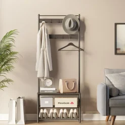 Merkloos ACAZA® Staande Kapstok met 9 Haken en Schoenenrek - Garderoberek - Zwart Hot