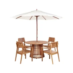Beliani AGELLO - Tuinset voor 4 met parasol - Lichthout - Acaciahout Discount