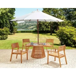 Beliani AGELLO - Tuinset voor 4 met parasol - Lichthout - Acaciahout Discount