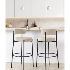 Beliani ALLISON - Barkruk set van 2 - Lichtbeige - Bouclé Outlet