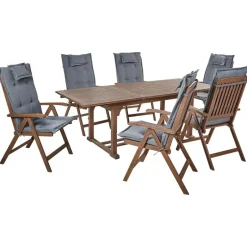Beliani AMANTEA - Tuinset voor 6 - Donkerhout/Grijs - Acaciahout Hot