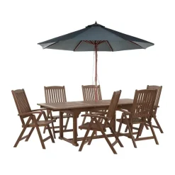 Beliani AMANTEA - Tuinset voor 6 - Donkere houtkleur/Grijs - Acaciahout Clearance