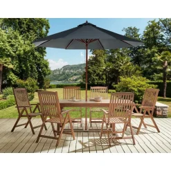 Beliani AMANTEA - Tuinset voor 6 - Donkere houtkleur/Grijs - Acaciahout Clearance