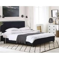 Beliani AMBASSADOR - Tweepersoonsbed - Zwart - 140 x 200 cm - Chenille Hot