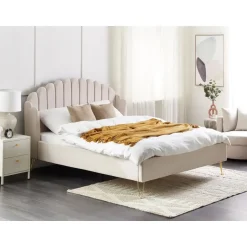 Beliani AMBILLOU - Bed - Lichtbeige - 160 x 200 cm - Polyester Outlet