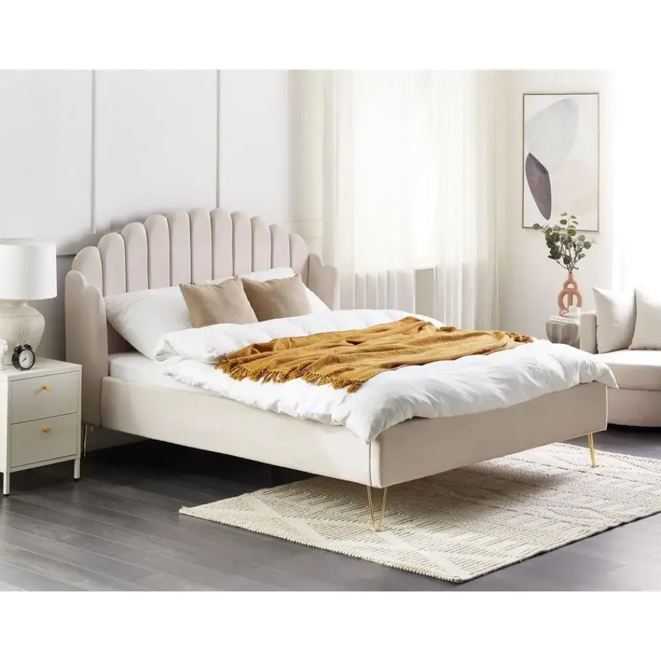 Beliani AMBILLOU - Bed - Lichtbeige - 160 x 200 cm - Polyester Outlet