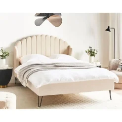 Beliani AMBILLOU - Tweepersoonsbed - Beige - 140 x 200 cm - Bouclé New