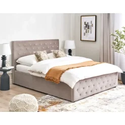 Beliani AMIENS - Bed met opbergruimte - Taupe - 140 x 200 cm - Fluweel Discount