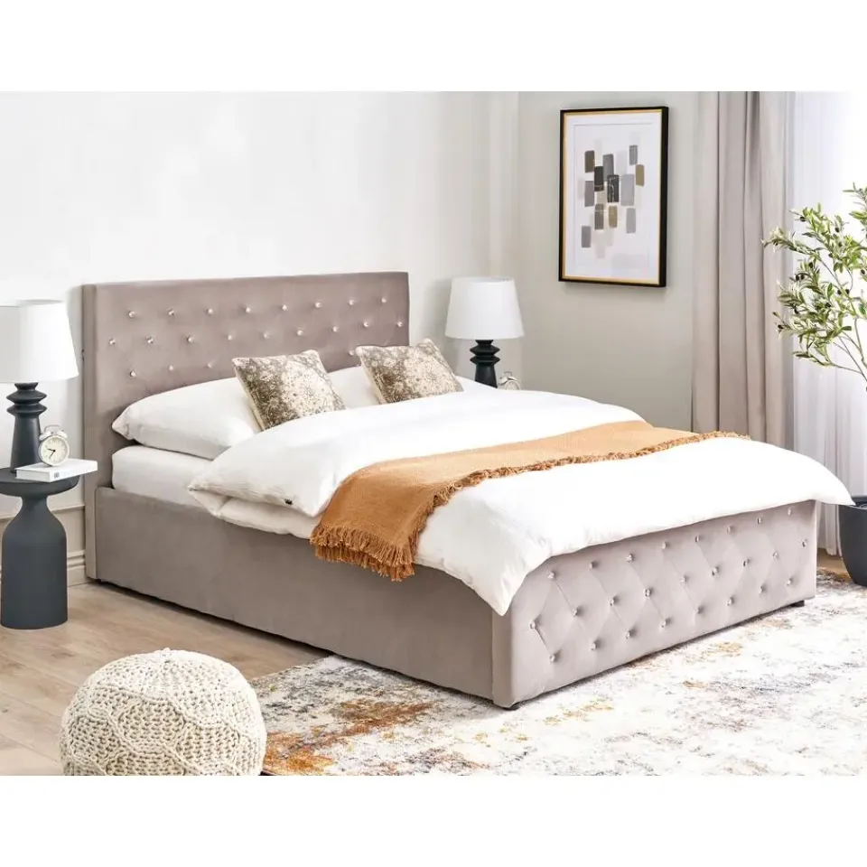 Beliani AMIENS - Bed met opbergruimte - Taupe - 140 x 200 cm - Fluweel Discount