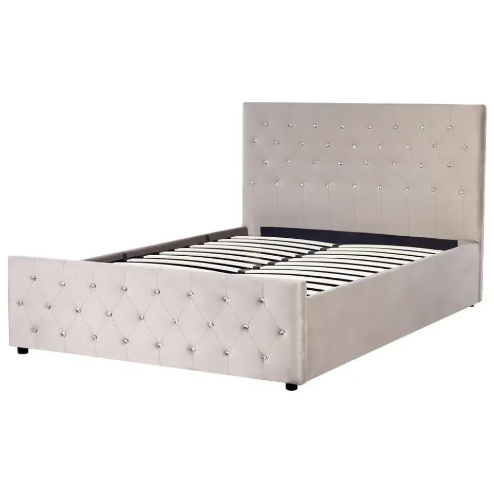 Beliani AMIENS - Bed met opbergruimte - Taupe - 140 x 200 cm - Fluweel Discount