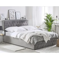 Beliani AMIENS - Bed met opbergruimte - Grijs - 160 x 200 cm - Fluweel New