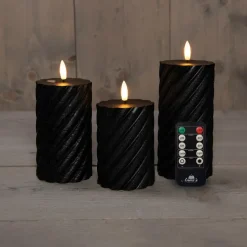 Anna's Collection Anna Collection LED kaarsen - 3x - zwart -swirl -afstandsbediening New