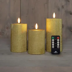 Anna's Collection Anna Collection LED stompkaarsen - 3x - goud - ribbel Sale