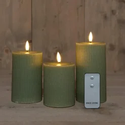Anna's Collection Anna Collection LED stompkaarsen - 3x - jade groen - ribbel - H7,5 cm Sale