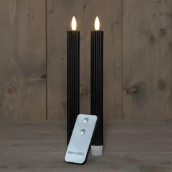 Anna's Collection Led dinerkaarsen - 2x st - zwart - ribbel - 23 cm Sale