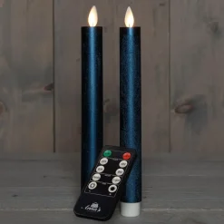 Anna's Collection LED dinerkaarsen - 2x - metallic blauw - 23 cm Online