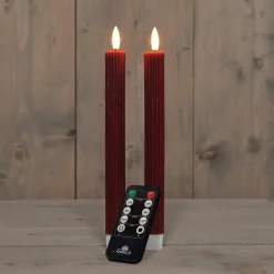 Anna's Collection LED dinerkaarsen - 2x - bordeaux rood - ribbel Discount