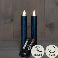 Anna's Collection LED dinerkaarsen - 2x - metallic blauw - 18 cm Online