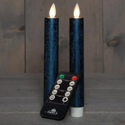 Anna's Collection LED dinerkaarsen - 2x - metallic blauw - 18 cm Online