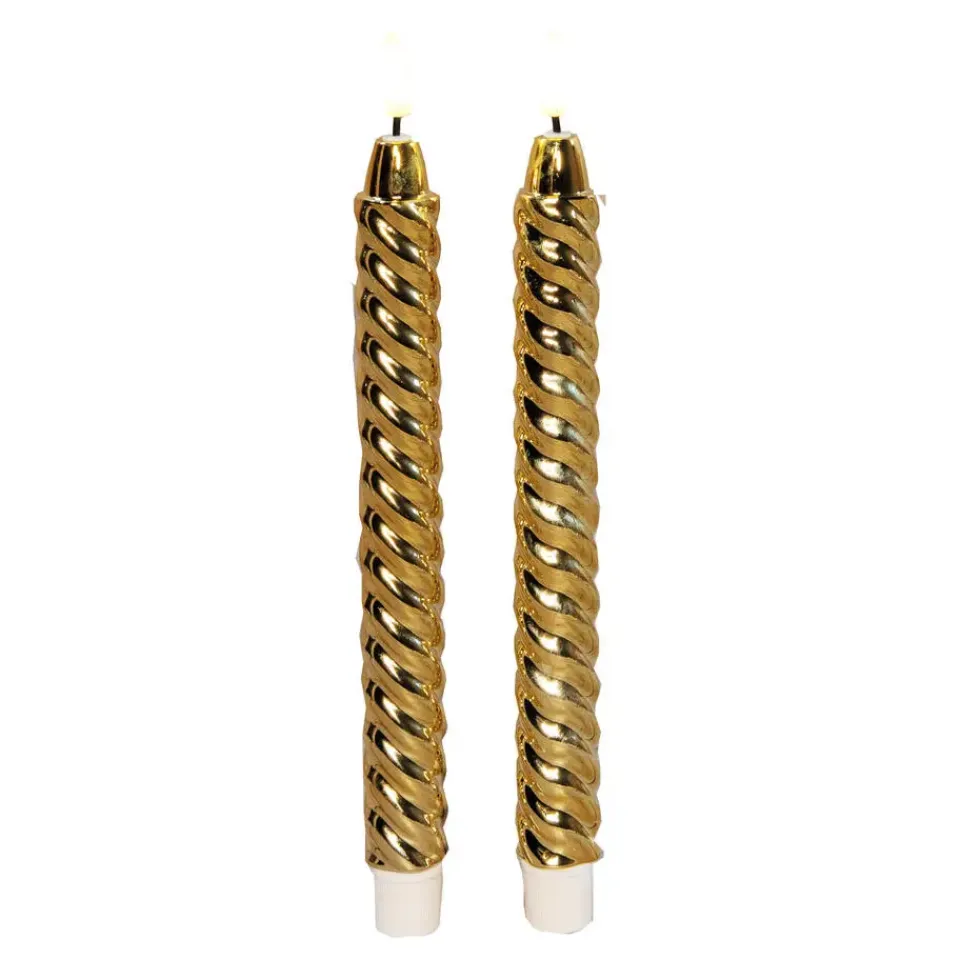 Anna's Collection LED dinerkaarsen - 2x -goud - 25 cm - swirl