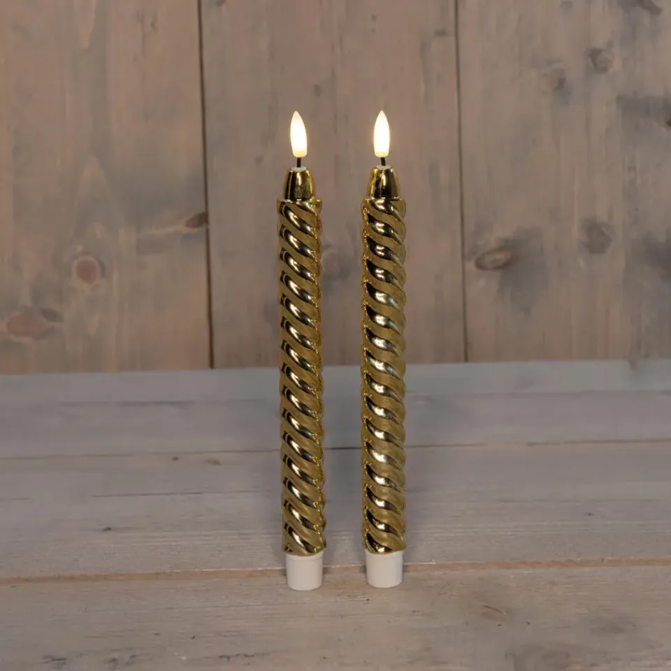 Anna's Collection LED dinerkaarsen - 2x -goud - 25 cm - swirl