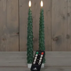 Anna's Collection LED kerstboom dinerkaarsen - 2x - groen - 27 cm Online