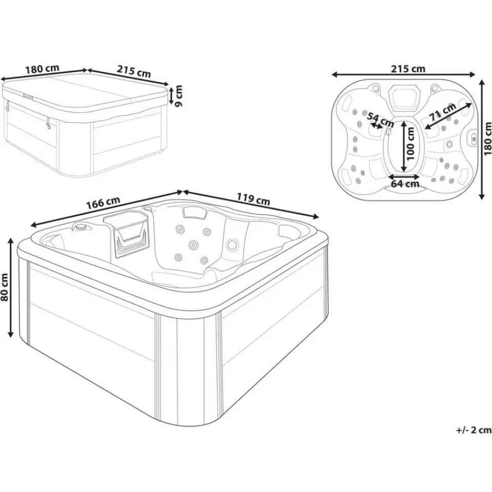 Beliani ARCELIA - Whirlpool buitenbad - Grijs - 215 x 180 cm - Acryl Best