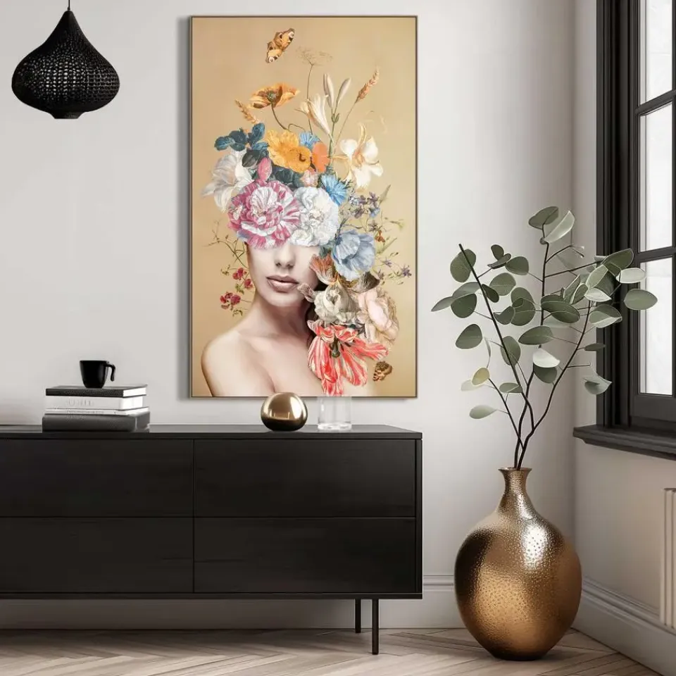 Reinders Art Frame Vrouw met bloemen - 118 x 70cm - Goudkleurig