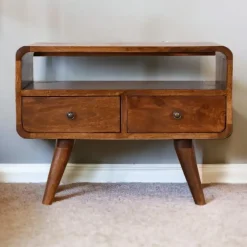 Artisan Furniture Solid hout Kastanje Gebogen TV meubel Sale