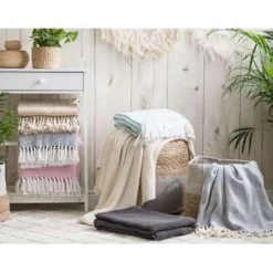 Beliani ASAKA - Plaid - Beige - 130 x 180 cm - Katoen Discount