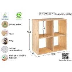 Astigarraga Dinamic Vakkenkast open - 4 vakken - PEFC grenen - 71x71cm