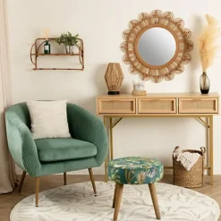 Atmosphera Bijzet krukje Jungle - groen - hout/stof - 38 x 40 cm New