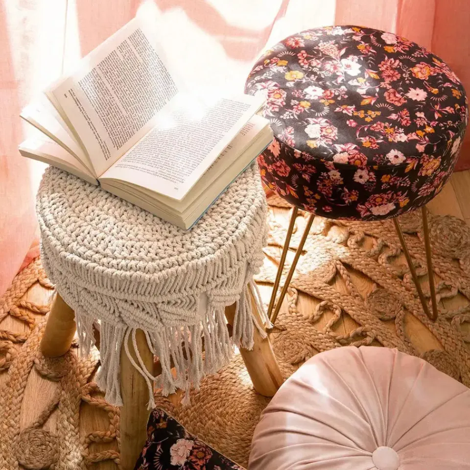 Atmosphera Bijzet krukje model Macrame - naturel - H42 cm Sale