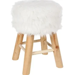 Atmosphera Bijzet/zit krukje Oslo - hout/stof - wit - H42 cm Outlet