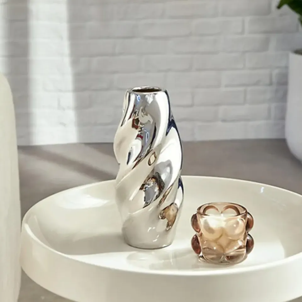 Atmosphera Bloemenvaas Silver Sky - zilver - keramiek - H21 cm Discount