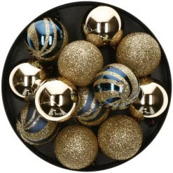 Atmosphera Kerstballen - 12st - kunststof - goud-blauw - 4cm Hot