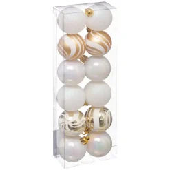 Atmosphera kerstballen 12x -kunststof - parelmoer wit/goud - 4 cm Discount