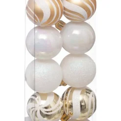 Atmosphera kerstballen 12x -kunststof - parelmoer wit/goud - 4 cm Discount
