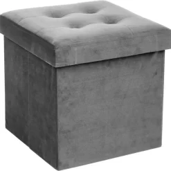 Atmosphera Poef/hocker - opbergbox - zilvergrijs - PU/MDF - 38 x 38 cm