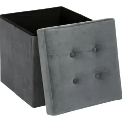 Atmosphera Poef/hocker - opbergbox - zilvergrijs - PU/MDF - 38 x 38 cm
